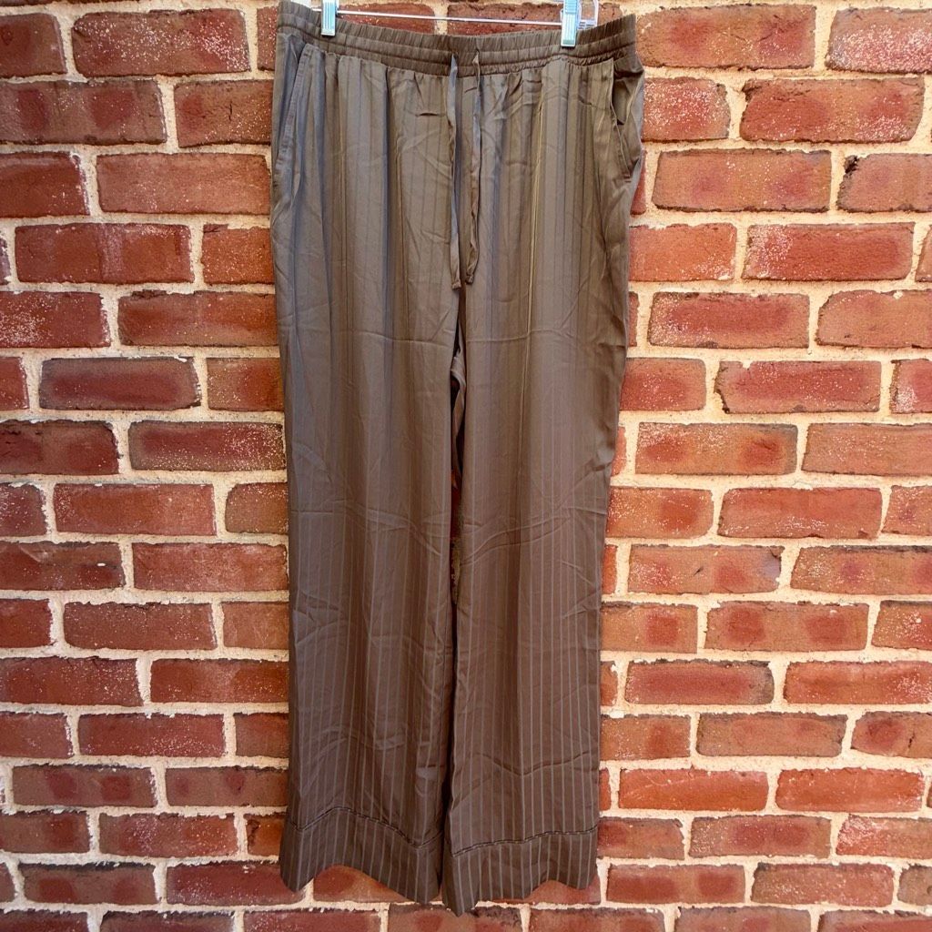 Nuuds Jacquard Striped Satin Pajama Pants Lounge Women's Mocha Brown M New — image 2 of 8